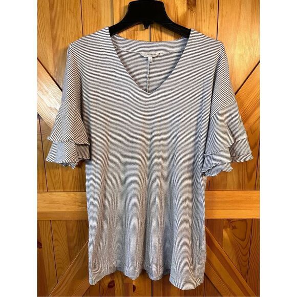 Lucky Brand Striped Ruffled Sleeve Shift Dress Size Small (2801) - Picture 1 of 6